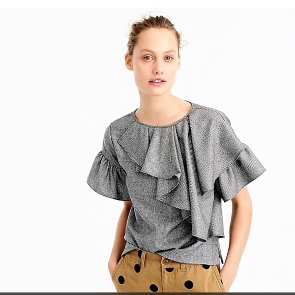 J. Crew Tops - J Crew Collection Ruffle Top in Glen Plaid